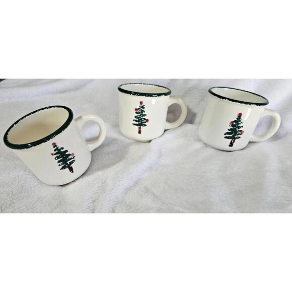 Furio Other - (Set of 3) Vintage Furio Coffee Mug Cup Christmas Sponged Trees Italy White 4"